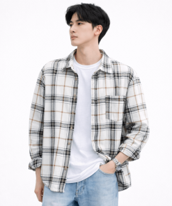 Áo nam kaki sọc đen trắng đơn giản