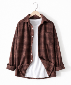 Áo nam kaki sơ mi dài tay sọc đỏ đen