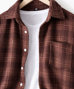 Áo nam kaki sơ mi dài tay sọc đỏ đen